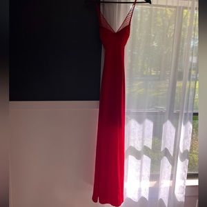 Red Satin Gown with mesh beaded details